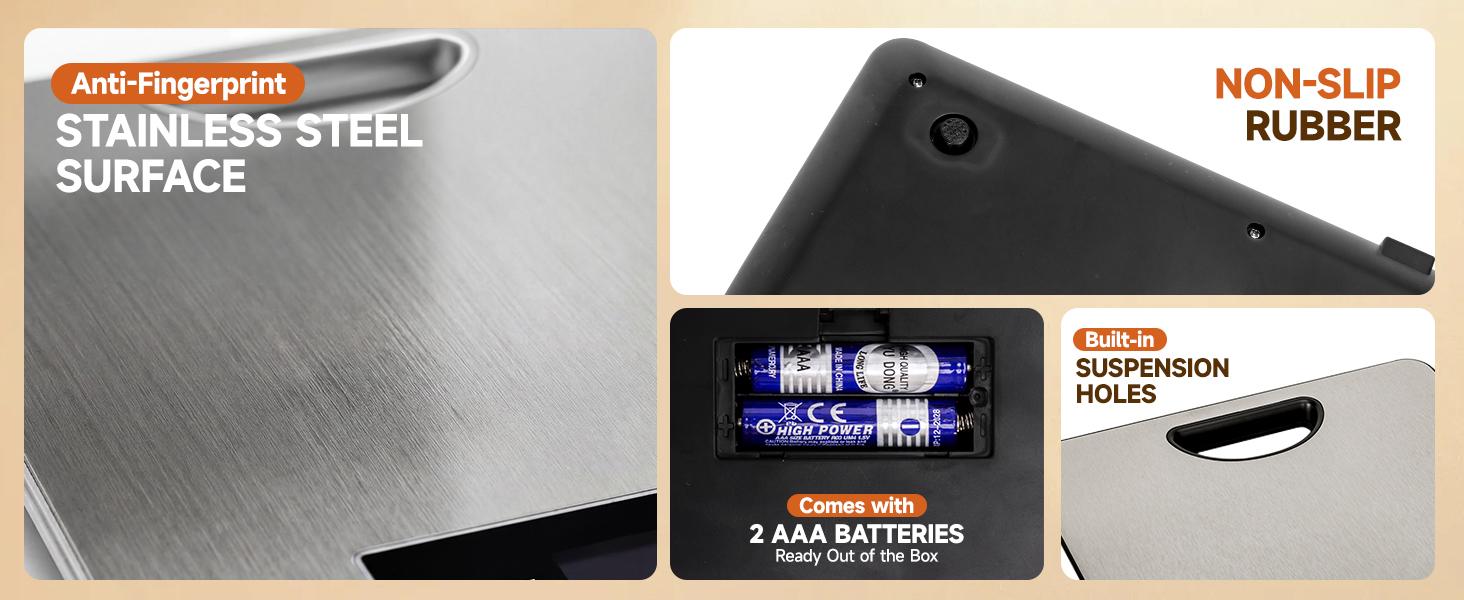 Digital Kitchen Scale & Food Weight Scale with Hang Loop, 11lb Baking Scale for Home and Kitchen, Precise Scales with Grams and Ounces, Stainless Steel (Silver)