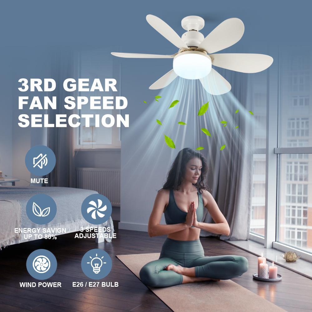 20.5-Inch E27 Ceiling Fan Light with Remote, Silent Strong Wind, Adjustable Brightness, Three Speeds, LED Energy Saving for Home