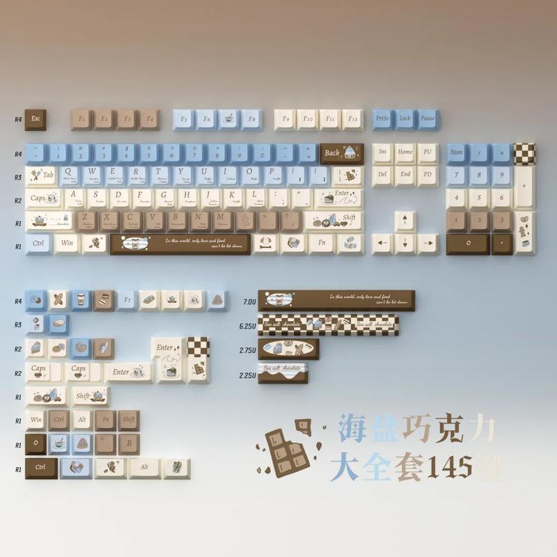 130 Keys PBT Keycaps Sea Salt Chocolate Theme Cute Keycaps Cherry Profile Dye Sublimation Custom Key Caps Set for Cherry Gateron MX Switches Mechanical Keyboards
