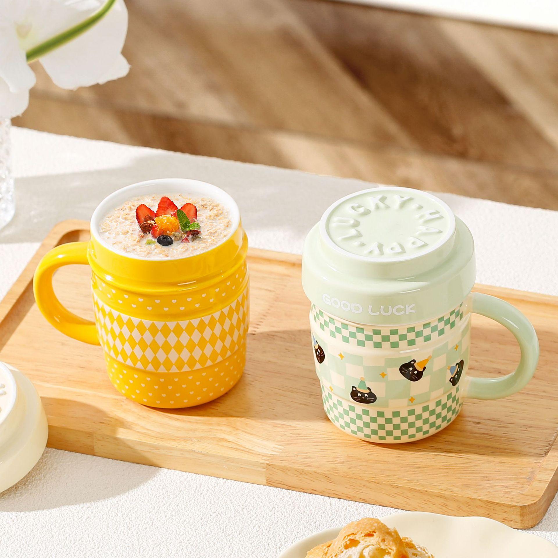 Cute Cat Mug with Lid, Funny Mug, Large Capacity Ceramic Coffee Cup, Ideal for Home & Office Use, Stylish Drinkware for Cats Lovers