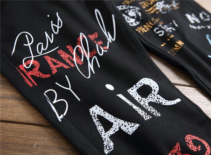 Street style design, light luxury couple jeans, elastic casual pants, printed straight leg pants, street fashion