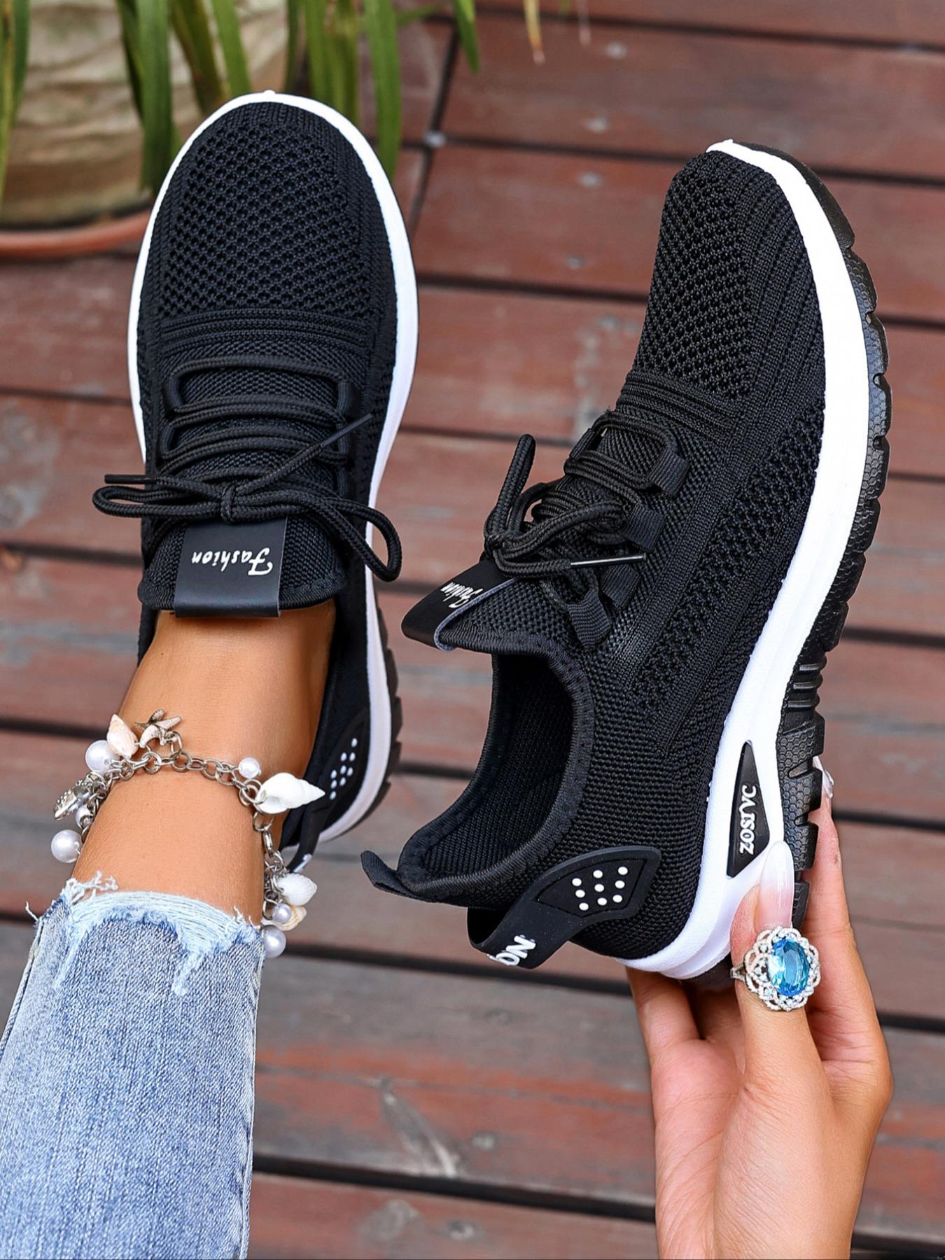 Women's Fashionable Mesh Breathable Sneakers, Casual  Comfortable Non-slip Lace Up  Low Top Sports Running Shoes, All-match Basic Shoes for Daily Wear, Knitted Running Shoes