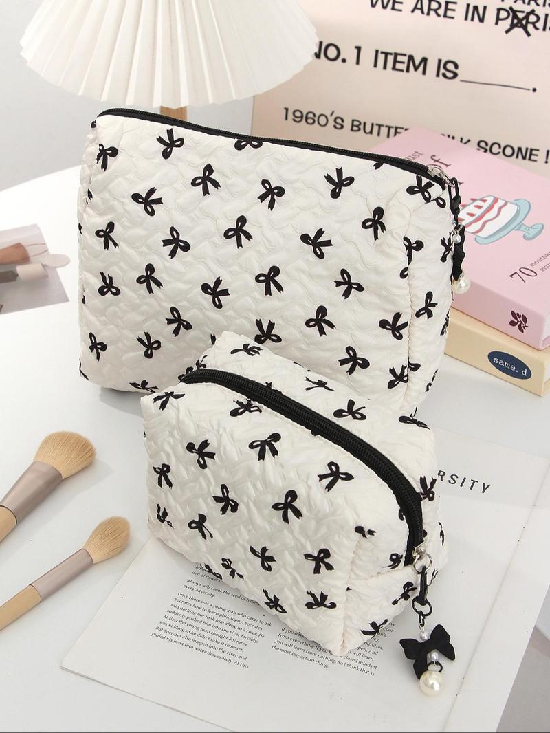 Bow Pattern Makeup Bag Set, Multi-functional Makeup Storage Handbag, Portable Zipper Makeup Bag, Travel Toiletry Bag, Cosmetic Pouch, Makeup Container Set