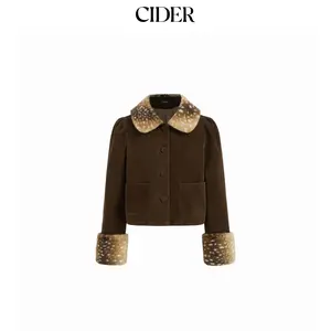 Cider Suede Peter Pan Collar Jacket With Detachable Deer Faux Fur Collar And Cuffs SummerFinds