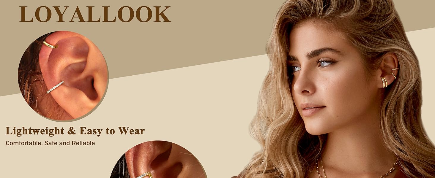 LOYALLOOK 3Pcs Ear Cuff Earrings for Women 14K Gold Plated Ear Cuffs Non Piercing Clip on Cartilage Earring Trendy Fake Earrings Hypoallergenic Huggie Hoop Clip Cuff Earring Lightweight