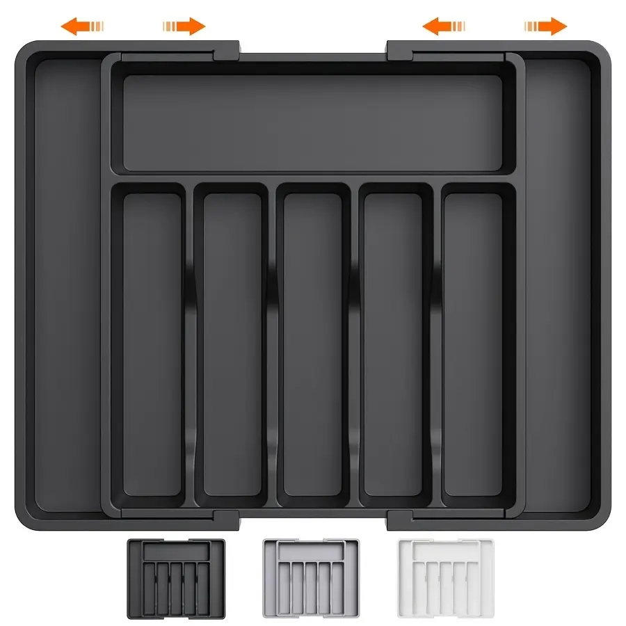 1 Pack Silver Cutlery Drawer Organizer Large Size Telescopic Kitchen Utensil Tray Adjustable Plastic Spoon Fork Storage Drawer Divider Kitchen Flatware Storage Holder
