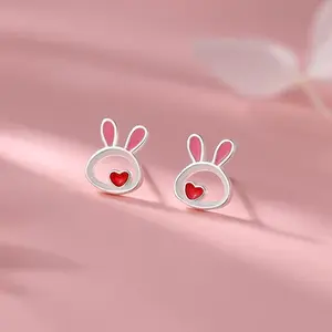 Adorable Bunny Earrings with Cheerful Hearts, Perfect for Easter And Expressing Love