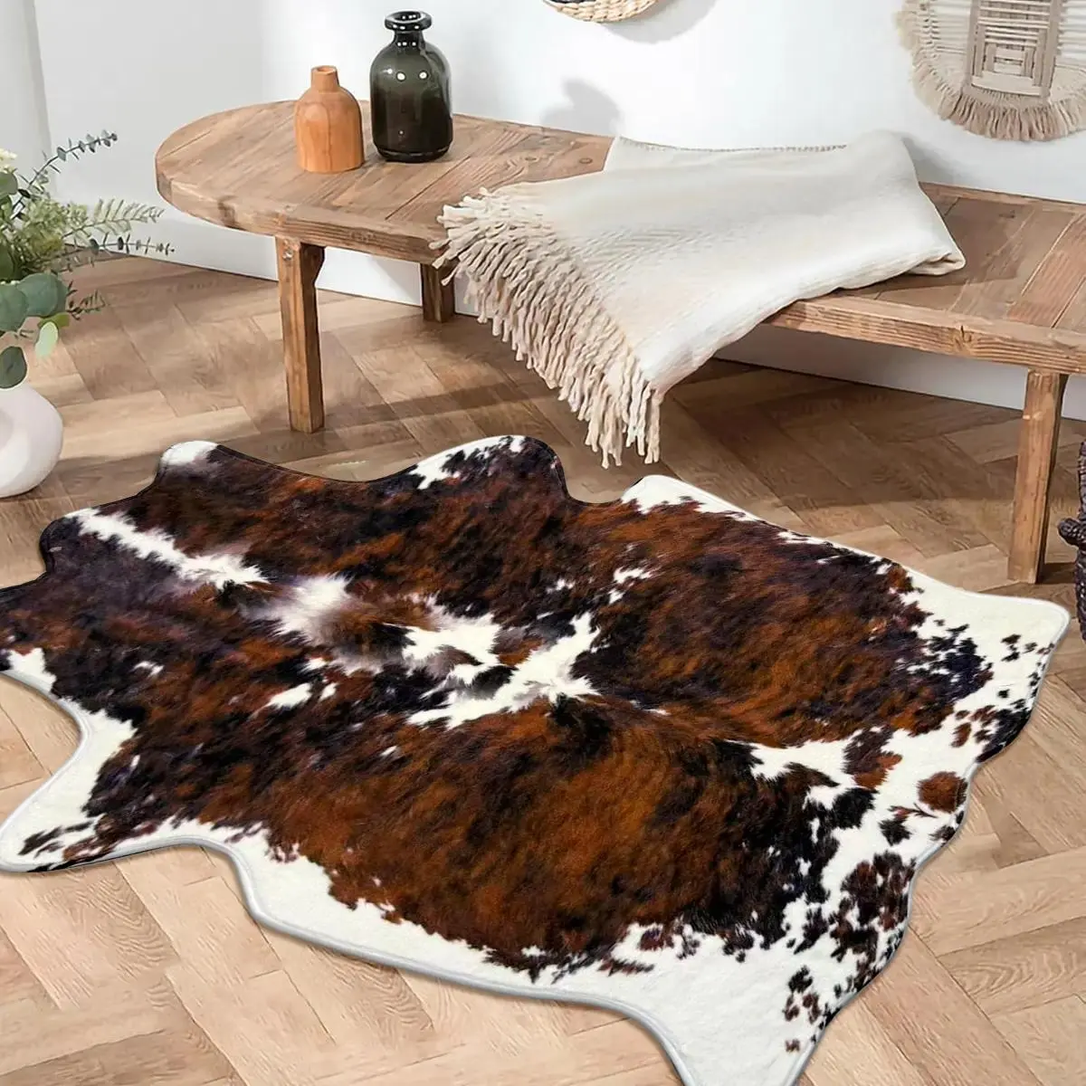 1pc Western Natural Cow-Print Faux-Wool Area Rug,Fast-Dry Fade-Proof for Entry-Kitchen-Sofa-Study, Multi-Size Gift, Animal Print Rug, Home Decor Rugs