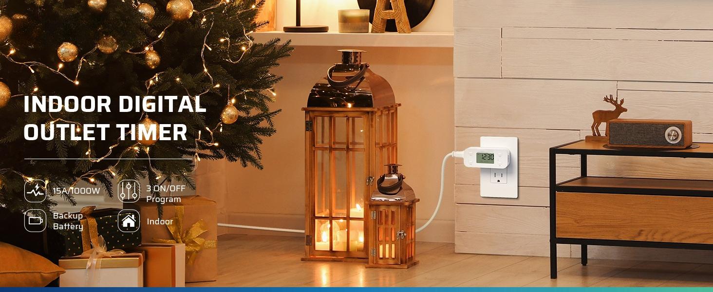 F-APT22  24 Hour Programmable Digital Timer Outlet, 2 Pack Timers for Electrical Outlets, Light Timer for Indoor Lamp Fan Aquarium, 1 Grounded Outlet, 125V/15A/1000W, 3 Prong, 1/2 HP