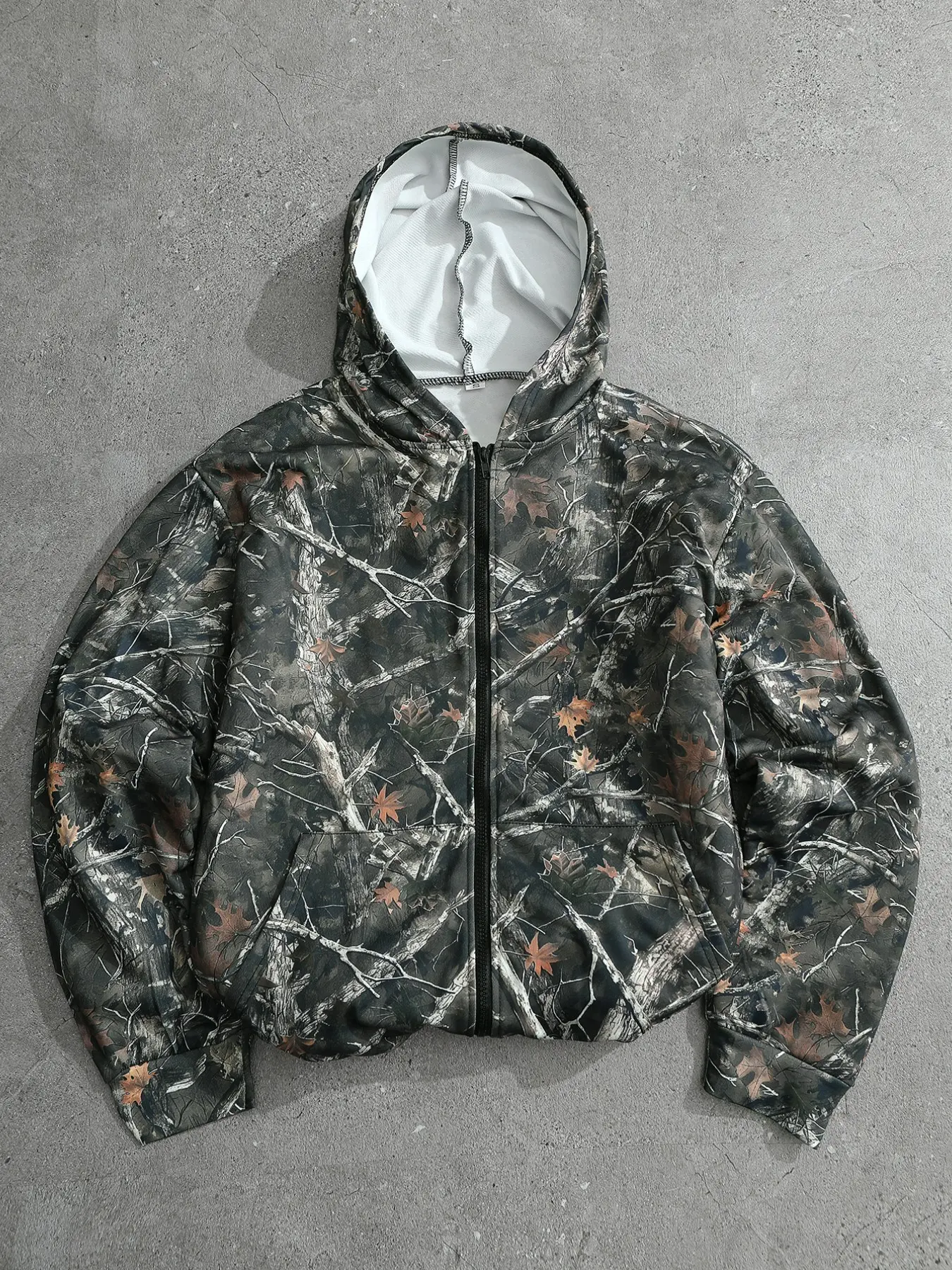 Vintage Leaf Camo Full Zip Hoodie, Loose Fit Unisex Streetwear Jacket, Hip Hop Camo Hooded Outerwear, Trendy Casual Pullover, Camouflage