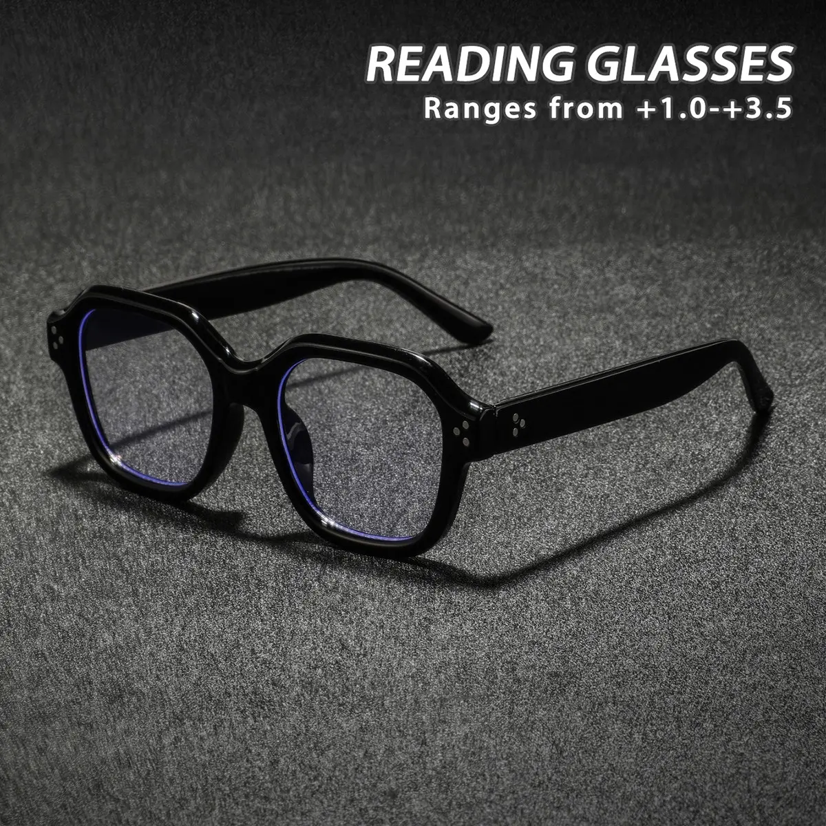 Men's Plastic Frame Reading Eyeglasses, Classic Retro American Style, Full Rim, Non-Color Changing, Fashionable Eyewear for Men