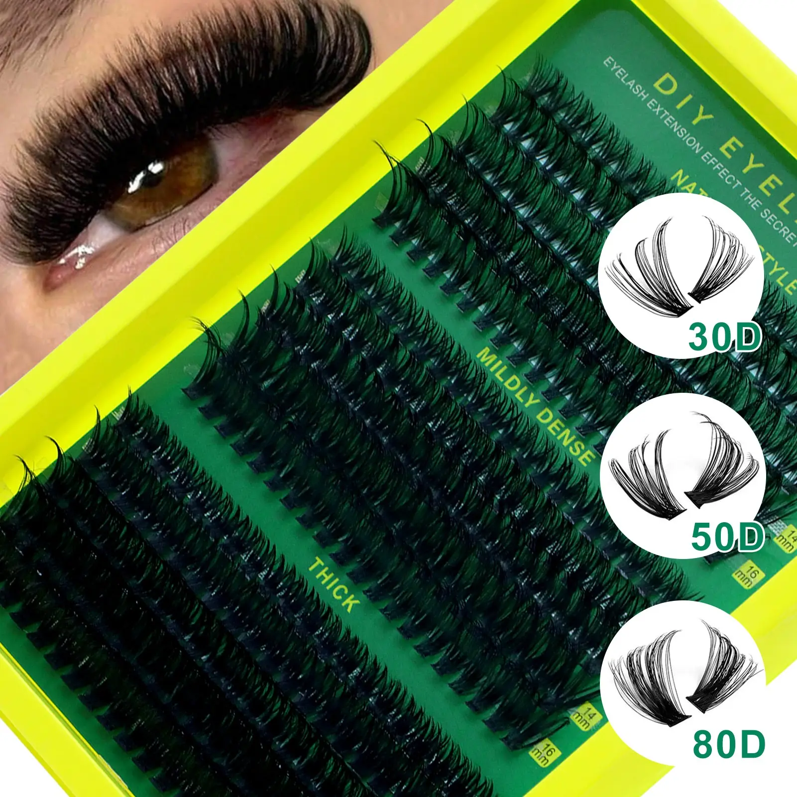 30D+50D+80D false eyelashes cluster, 8-16mm mixed length, D curl, Curly Lashes, Cosmetic Eyelashes, DIY Lash Clusters, DIY Eyelash Extensions, natural and thick false eyelashes, suitable for daily life & dating & party, lash extension set