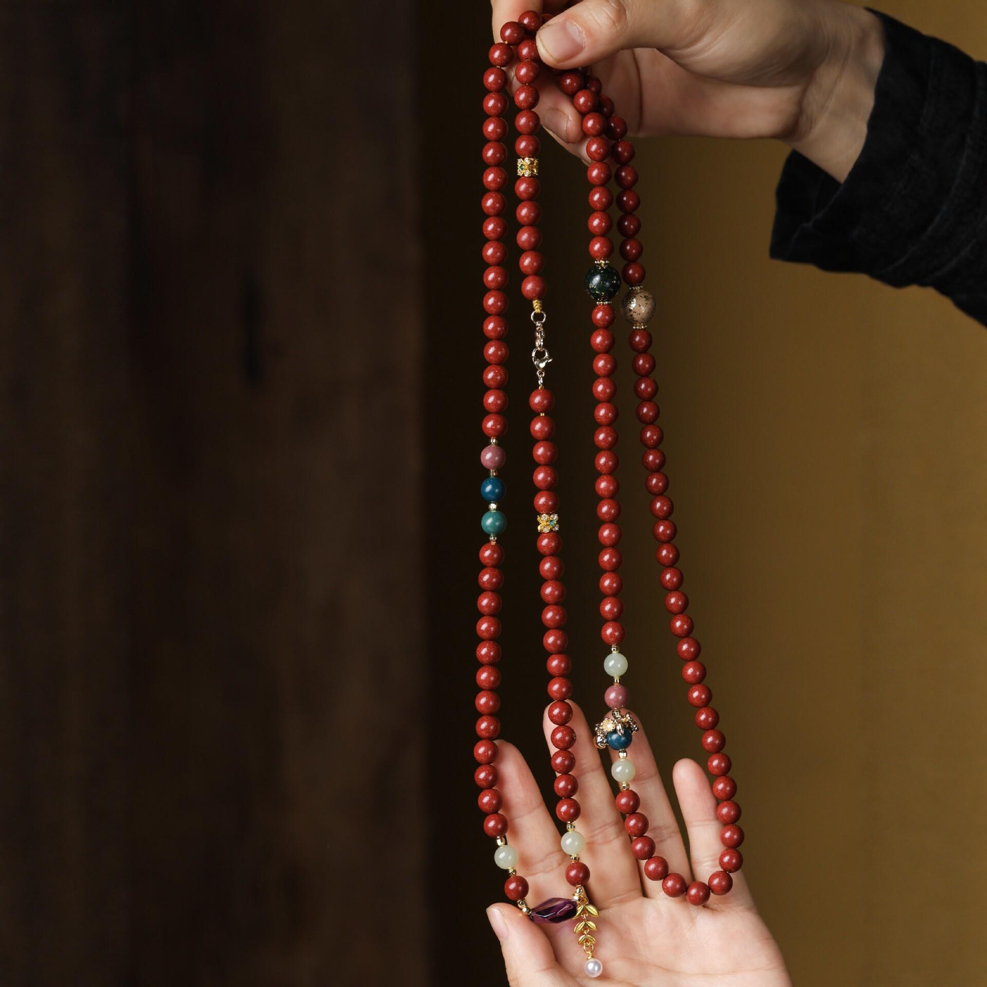 Women's He Xiang Zhu Purple Gold Crystal Necklace, New Chinese Style National Trend Accessory, Niche Design Pendant Long Necklace