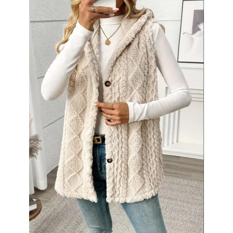 Women's Solid Color Sleeveless Hooded Puffer Jacket, Fall Winter New Arrival, Casual Loose Fit Outerwear, Ladies Fashion Coat
