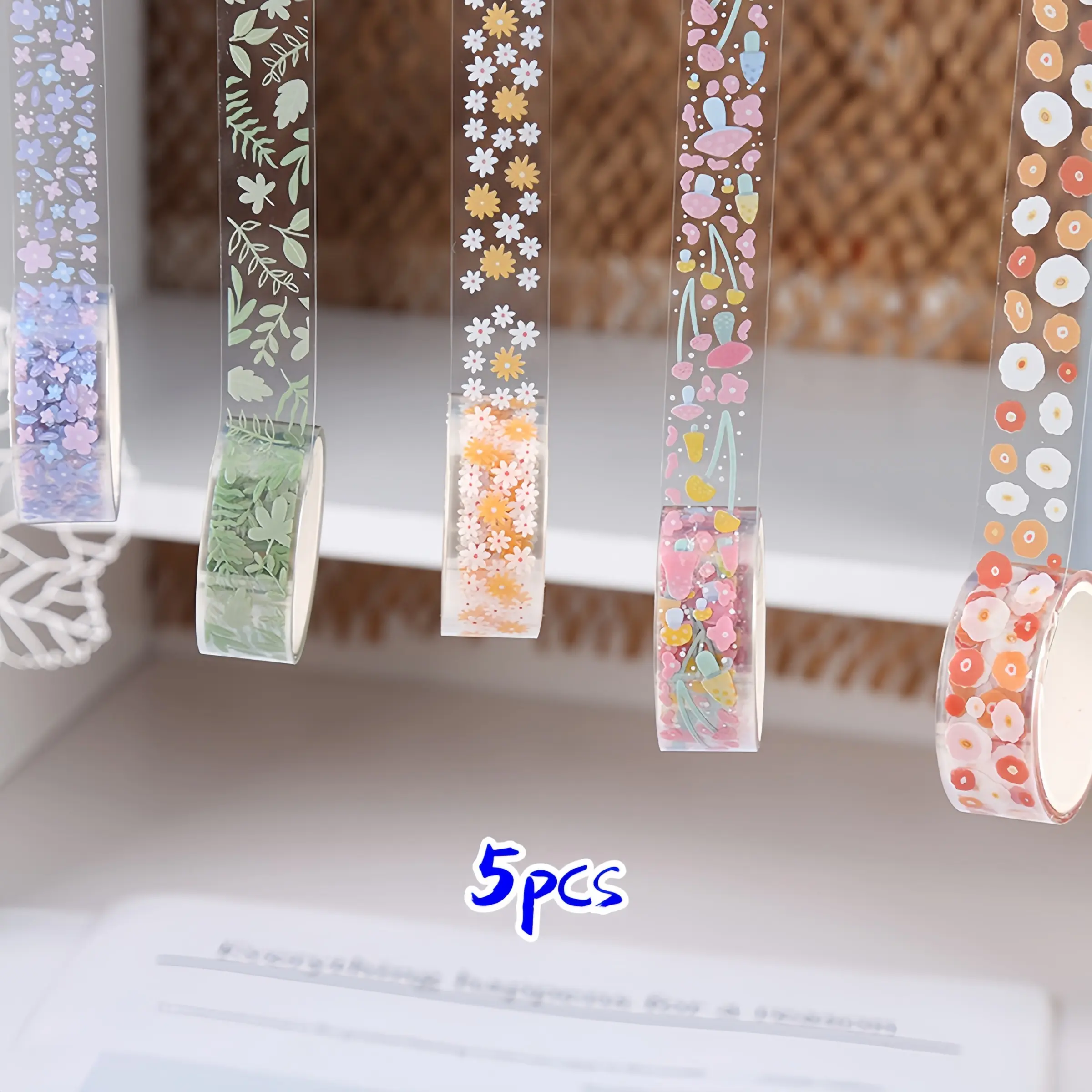 5pcs Floral Style Washi Tape Set, 5 Rolls Floral Pattern Decorative Tape, Notebook Stickers, DIY Crafts, Scrapbooking, Gift Wrapping, Office School Supplies, Scrapbook Materials