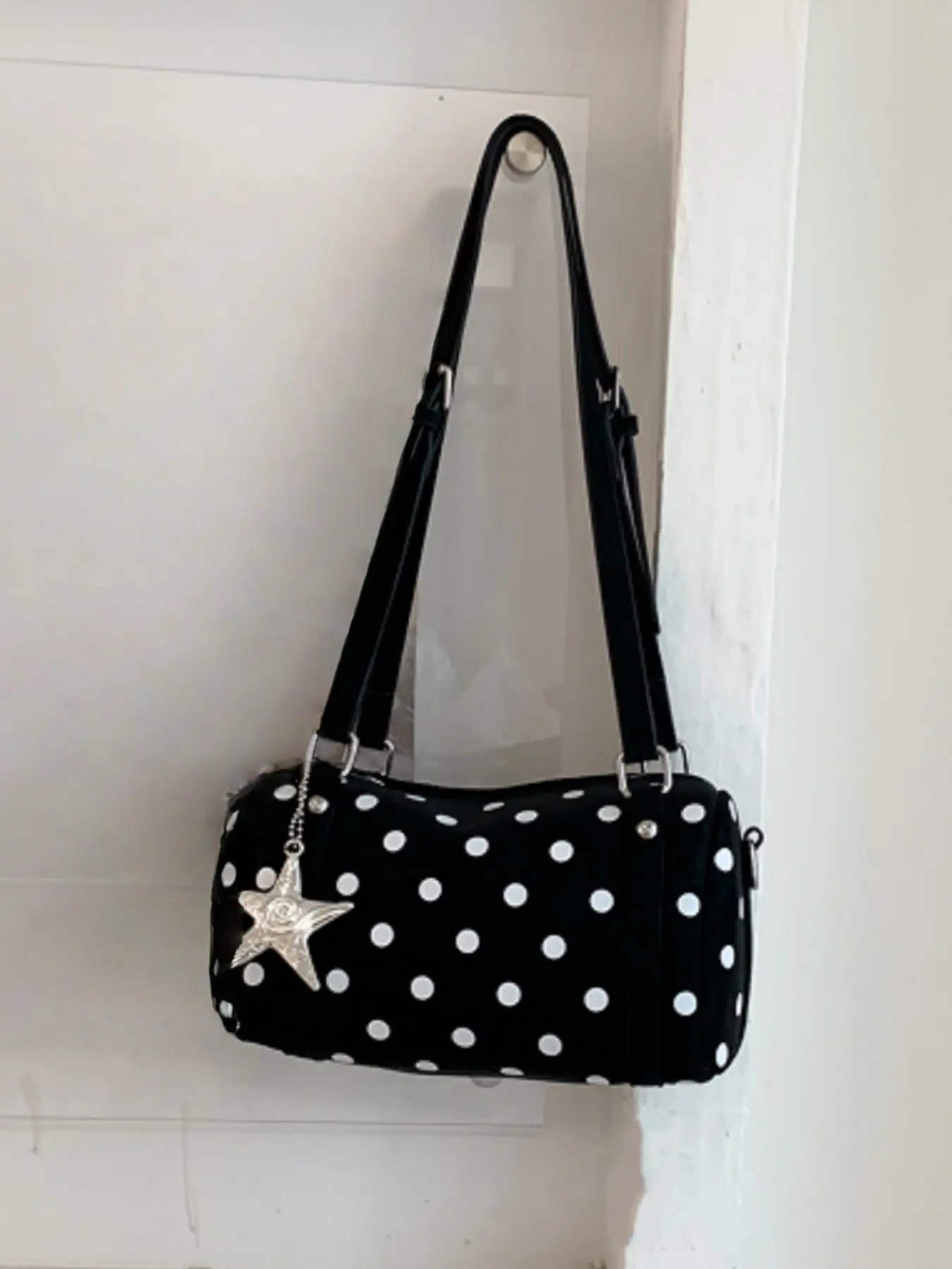 Retro polka dot cute pillow bag, simple and adjustable shoulder strap handbag/sling bag, with detachable strap + star pendant crossbody bag, Fashionable Crossbody Bag, Casual Crossbody Bags