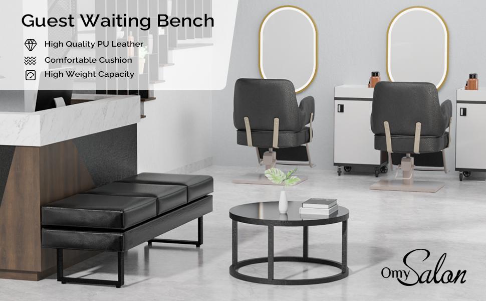 OmySalon Waiting Room Bench for Salon, 59.5'' Reception Bench Office Chair Seating, Faux Leather Guest Lobby Furniture Conference Room Chair for Beauty Barber Barbershop