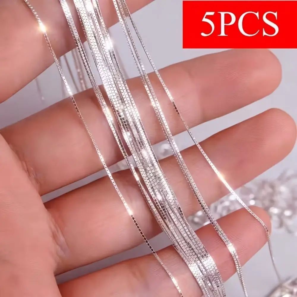 5-piece set of high-end box necklaces, multiple sizes available, women's silver necklace, men's silver necklace, fashionable minimalist, wedding and gift, hypoallergenic, 1mm wide, exquisite holiday gift