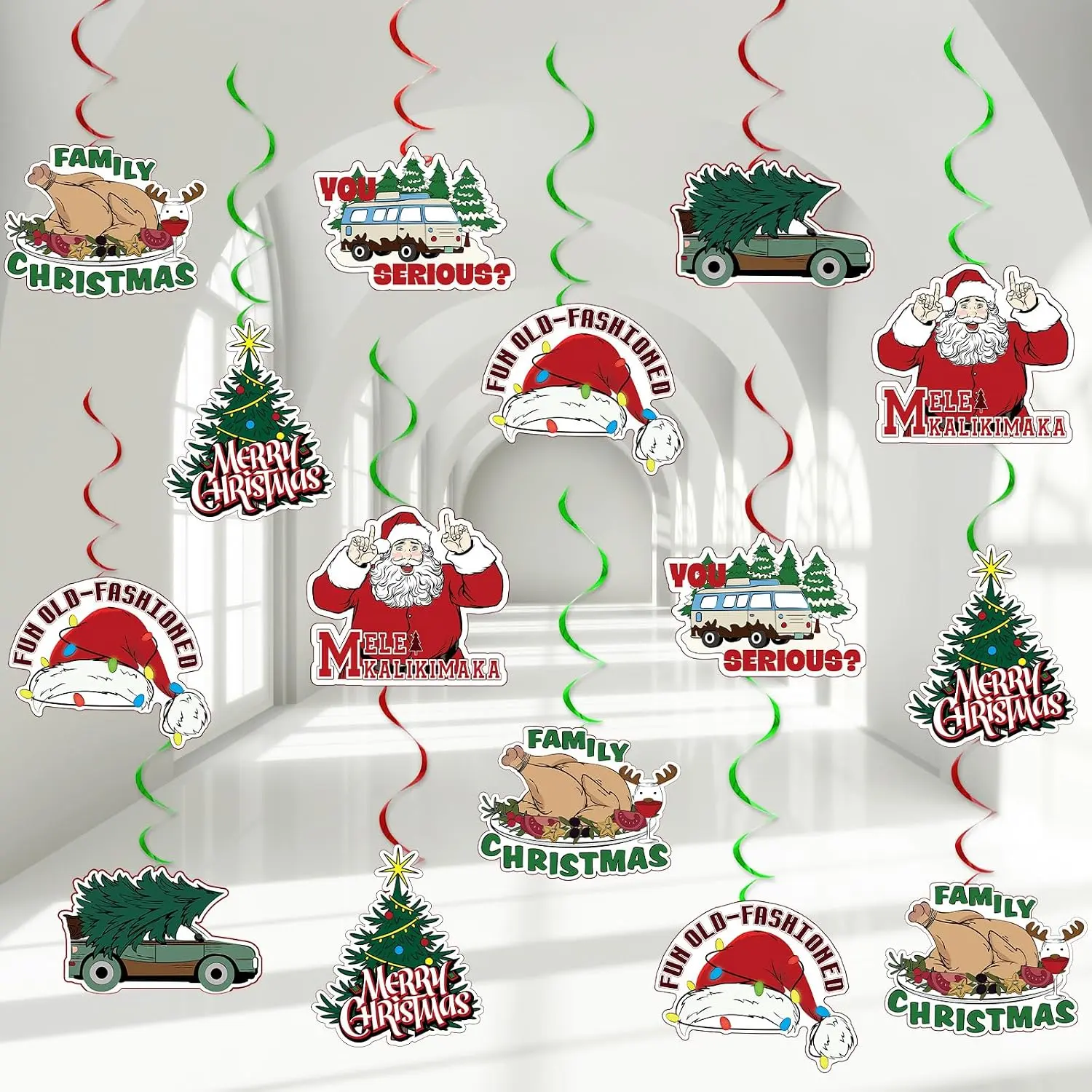 60 count Funny Christmas Party  Swirls Decorations Xmas  Ceiling  Streamers Merry Christmas Holiday Birthday Ornaments for Winter Family  Indoor Birthday Holiday Party Supplies