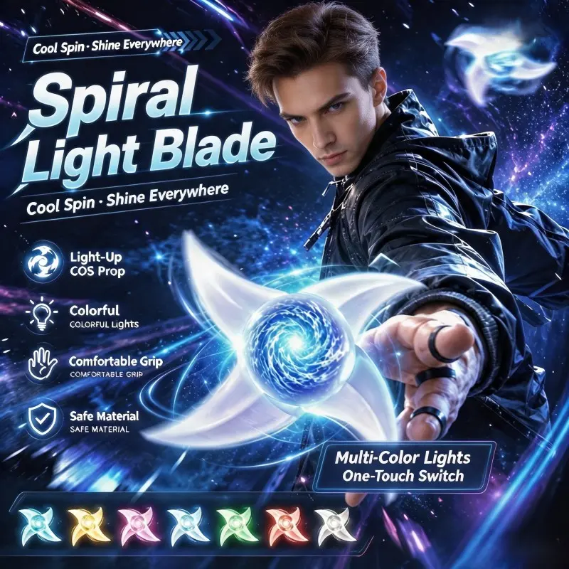 LED Spiral Light Blade Role-Play Toy, Multi-Color Glowing Finger Spinner, Safe Hand-Crank Rotating Toy, Party Cosplay Night Game Props, Fidget Spinners