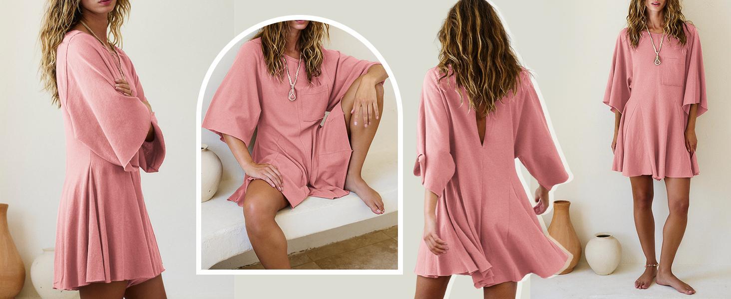 Imily Bela  Rompers for Women 2025 Spring Outfits Summer Casual Short Sleeve Crew Neck Loose Jumpsuits with Pocke