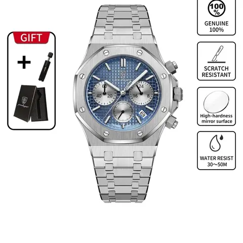 POEDAGAR Men's Quartz Watch Fashion Business Men's Waterproof Night Light Date Timer Watch