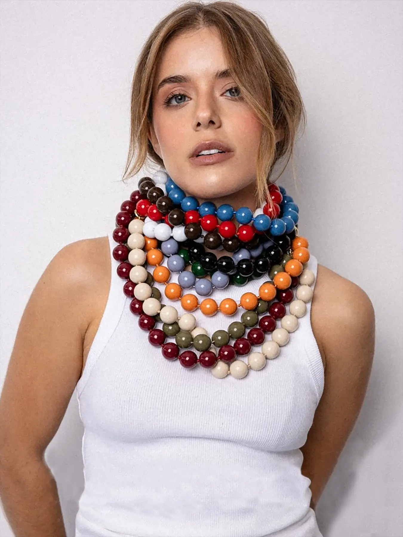 Boho Style Round Geometric Plastic Beads Cord Handmade Summer Jewelry Choker Necklace, Copper Sailor Buckle Design, Ideal Gift for Women