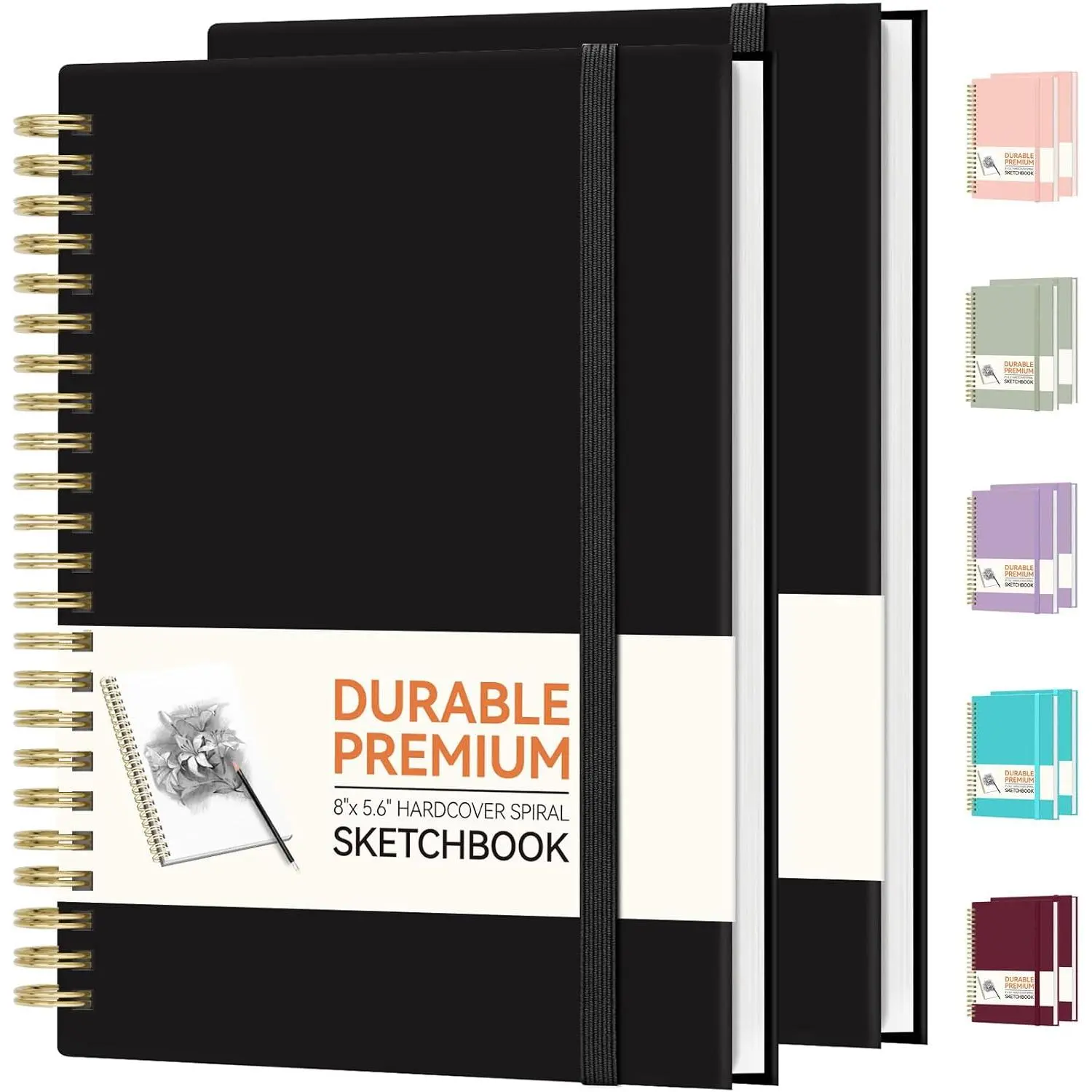 2 Pack Blank Spiral Notebook, 8"x 5.6"Hardcover Sketch Book, 100GSM Thick Paper, Art Sketchbook for Women & Adult, 100 pages / 50 Sheets Drawing Book Journal for School Office Drawing, Black