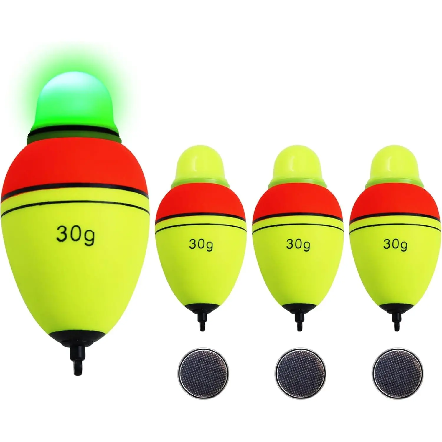 Light-Up EVA Slip Bobbers, Lighted Foam Bobbers Green & Red LED Lights Fishing Floats  Night Fishing with Cell Battery Included