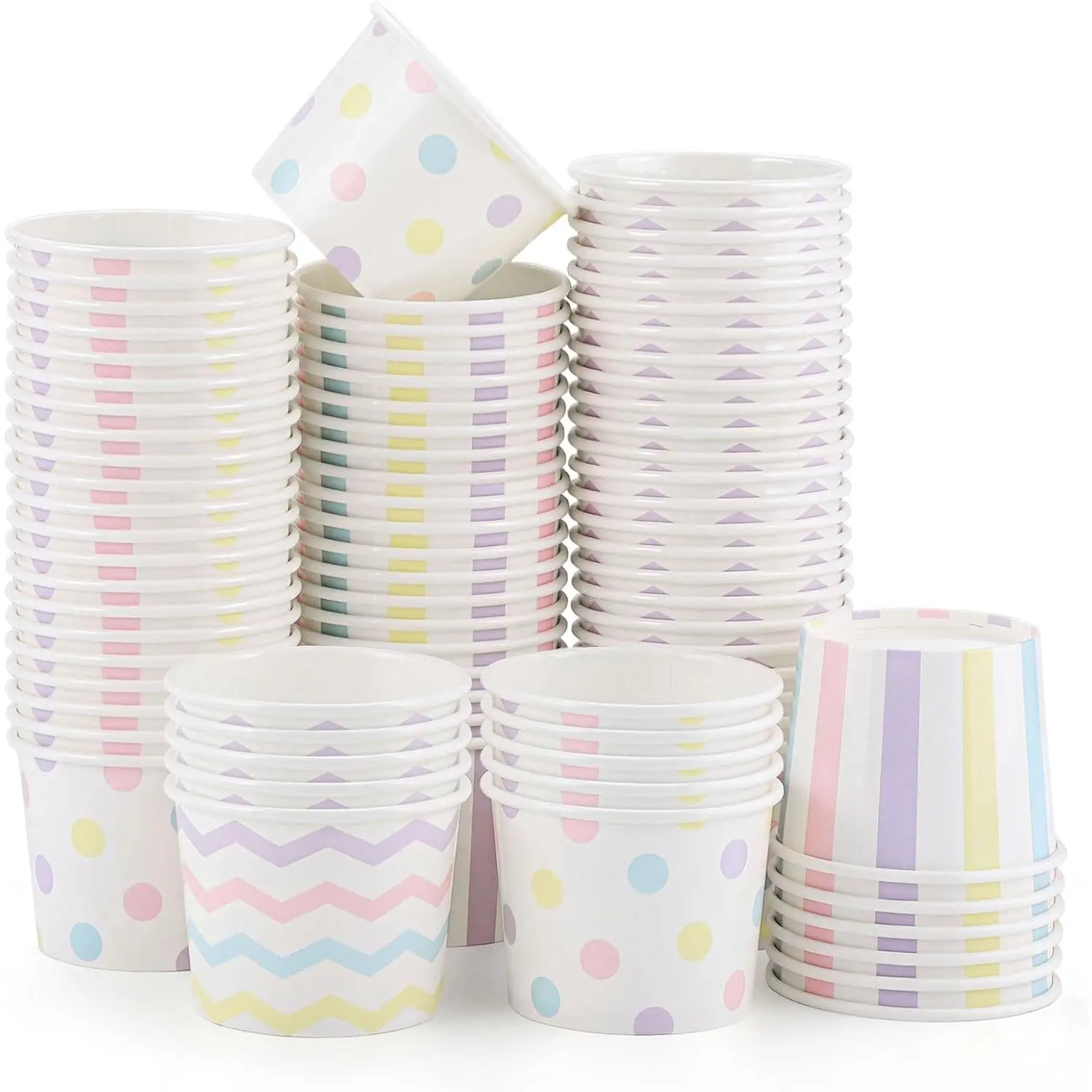 60 count Ice Cream Cups Disposable, 4 Oz Pastel  Cups | 3 Styles Small Paper Bowls Mini Ice Cream Party Supplies for Sundae Dessert Snack Frozen Yogurt Soup