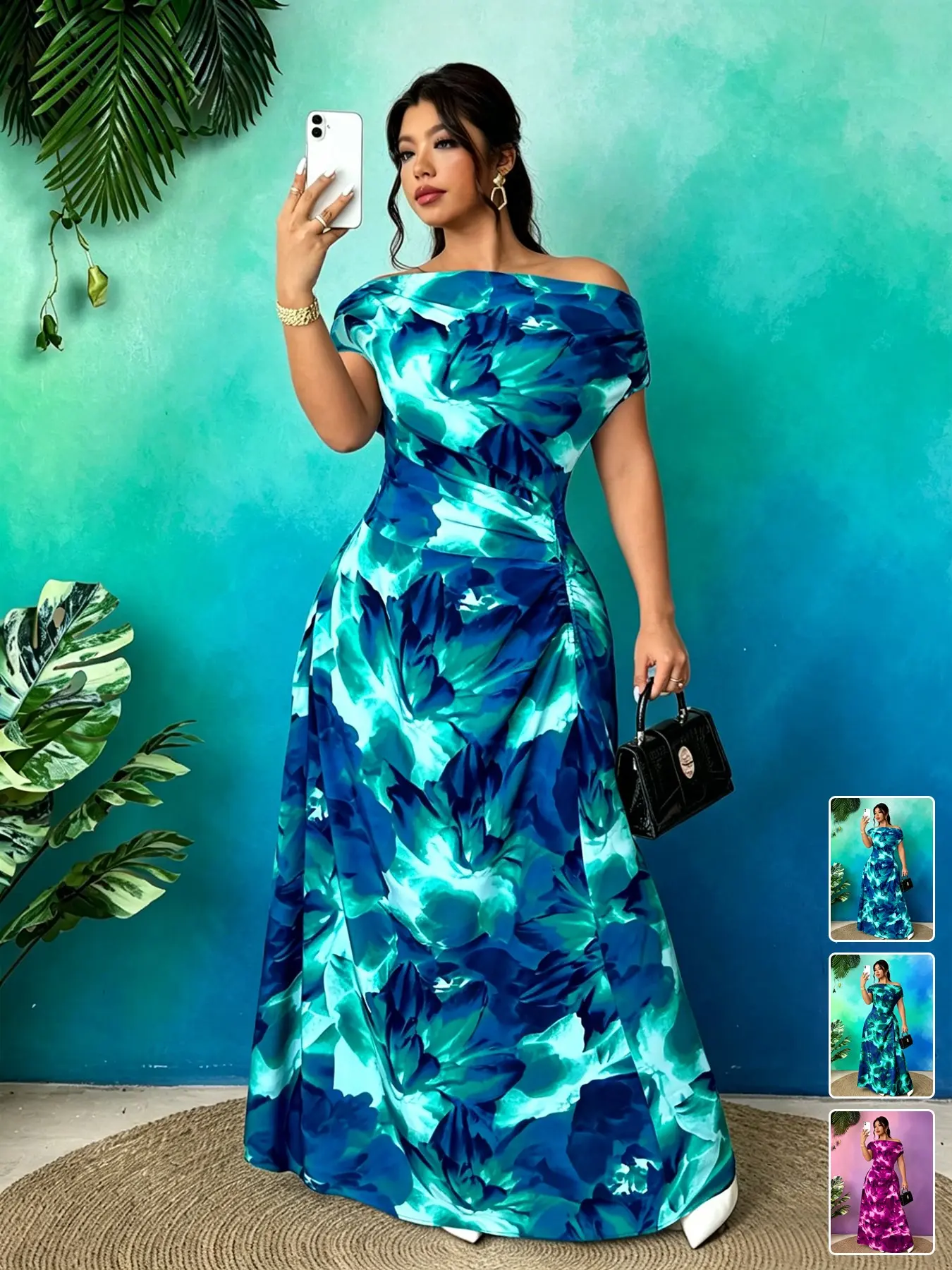 Plus Size Women One-Shoulder Floral Print Long Dress, Slim-Fitting Formal Elegant Evening Gown, Perfect for Parties, Weddings, Beach Vacations