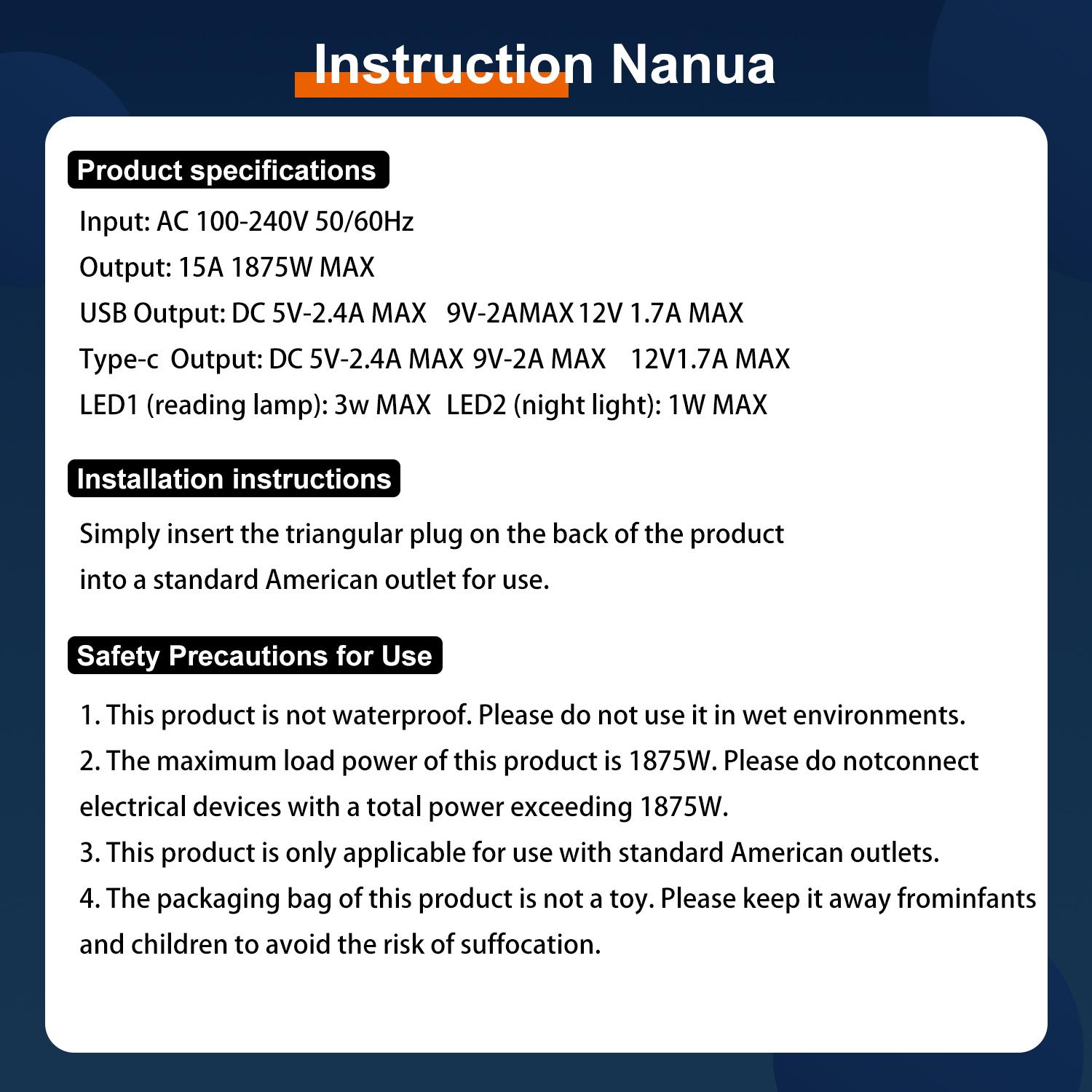 Wall outlet with night light, multi-functional socket converter with protection and extension, featuring 4 AC power sockets, 2 USB ports, and 1 Type-C port, suitable for home, office, and travel use plug