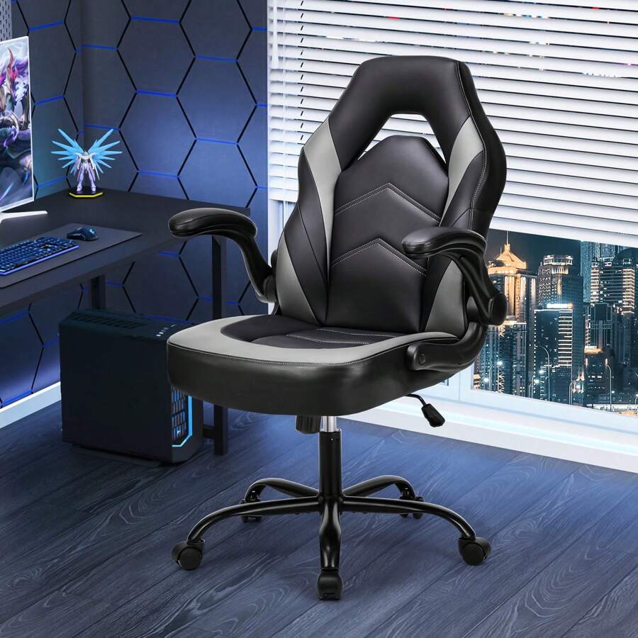 High Back Big & Tall Gaming Chair, Premium Leather Computer Desk Chair, Swivel Adjustable Task Chair With Flip-Up Arms For Adult Work & Gaming High Back Big & Tall Gaming Chair, Premium Leather Computer Desk Chair, Swivel Adjustable Task Chair With Flip-Up Arms For Adult Work & Gaming