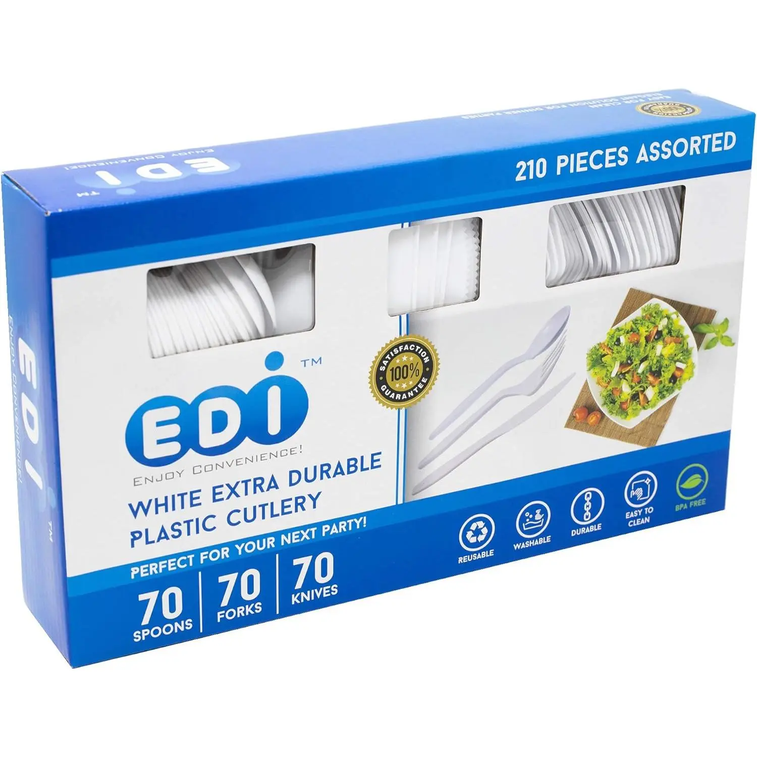 [210 Piece] White Disposable Plastic Cutlery Set, Assorted - 70 Forks, 70 Knives, 70 Spoons| Extra Durable