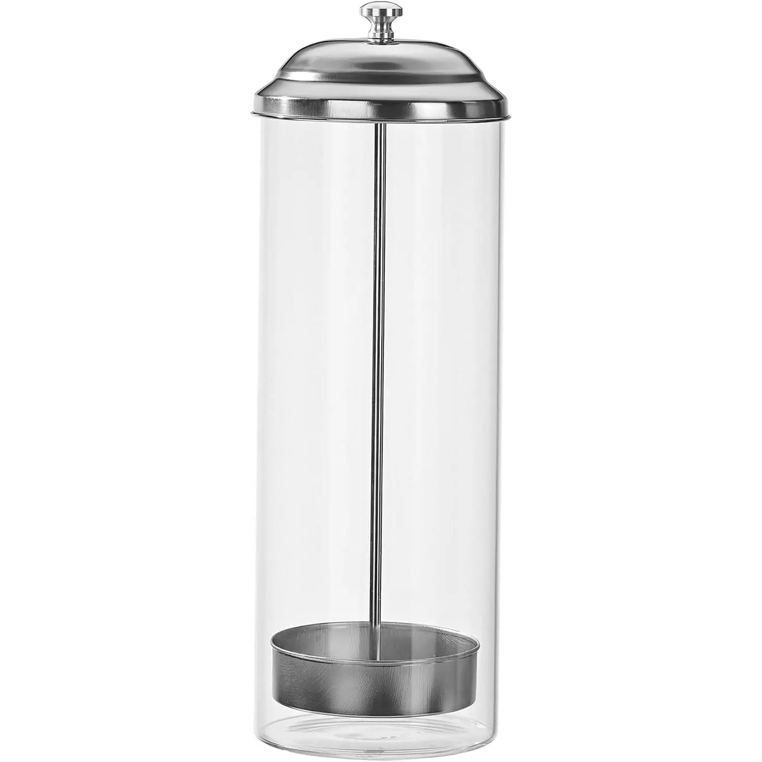Glass Straw Holder with Stainless Steel Lid & Lifter For Countertop | 3.5" x 10.5" Dispenser with 100 Straw Capacity | Stores Chopsticks, Pencils, Forks & More | Dishwasher Safe Holder