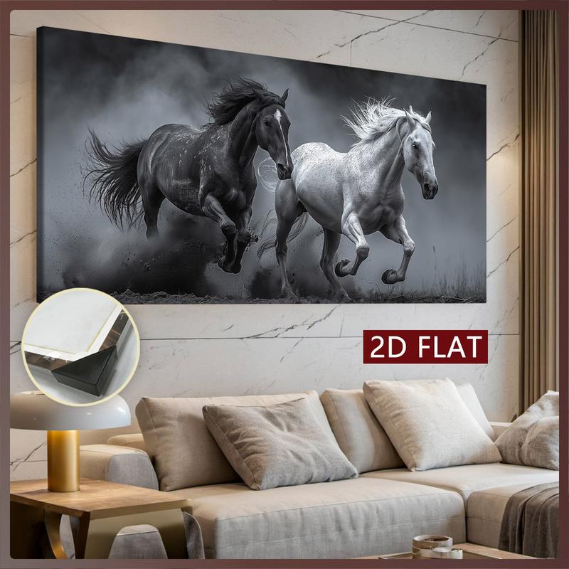 2D Flat Single Piece Wooden Frame Canvas Painting, Depicting a Black and White Horse Running in the Dust.This Exquisite Poster Can Be Used as Home Decoration and Wall Art, Suitable for Living Room, Bedroom, Office, Dining Room 2D Flat Single Piece Wooden Frame Canvas Painting, Depicting a Black and White Horse Running in the Dust.This Exquisite Poster Can Be Used as Home Decoration and Wall Art, Suitable for Living Room, Bedroom, Office, Dining Room