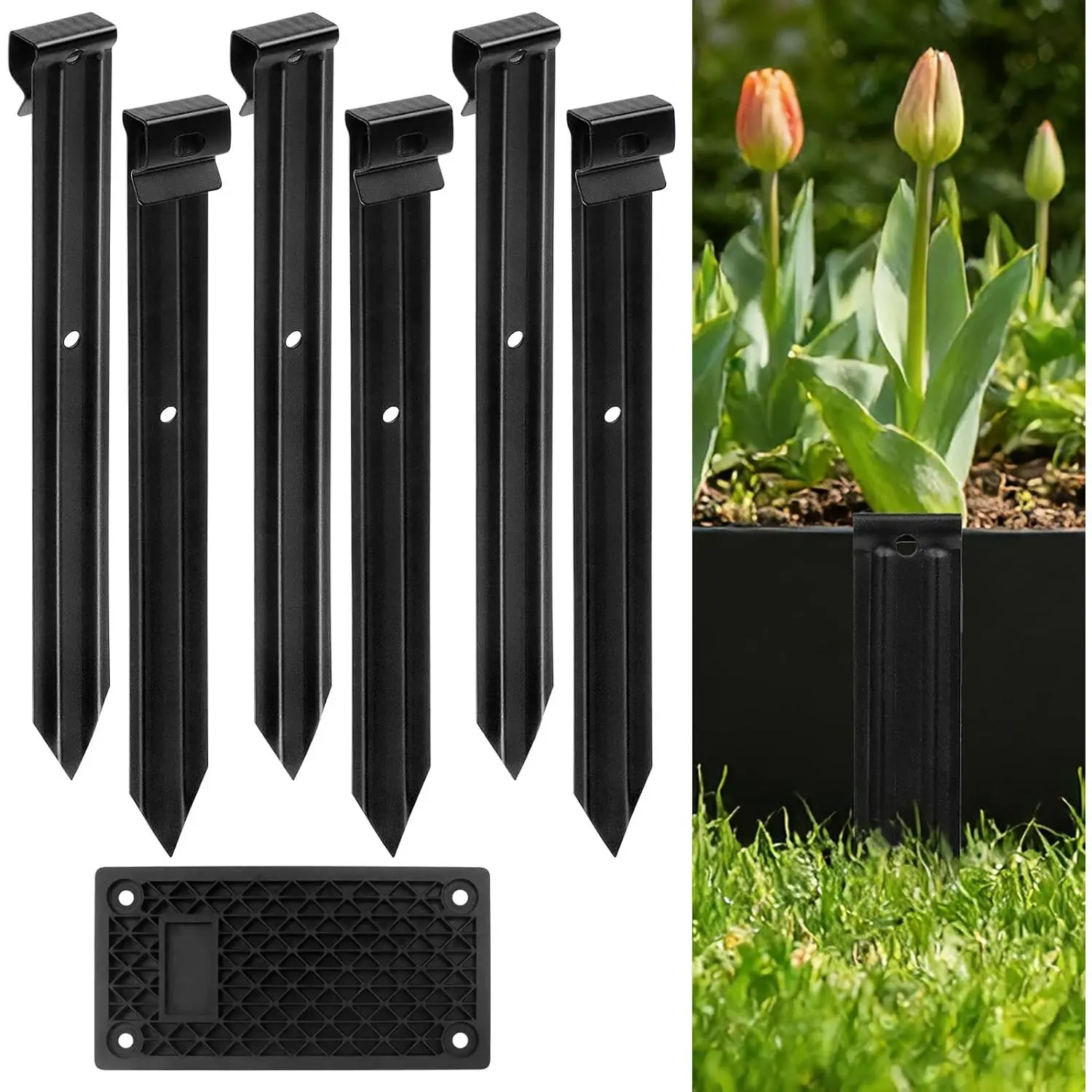 16 Pack Metal Landscape Edging Stakes,10 in Heavy Duty Garden Spikes | Ground Spikes with Plastic Panel,Anchoring Spikes for Driveway Lawn Terrace Board Weed Barriers
