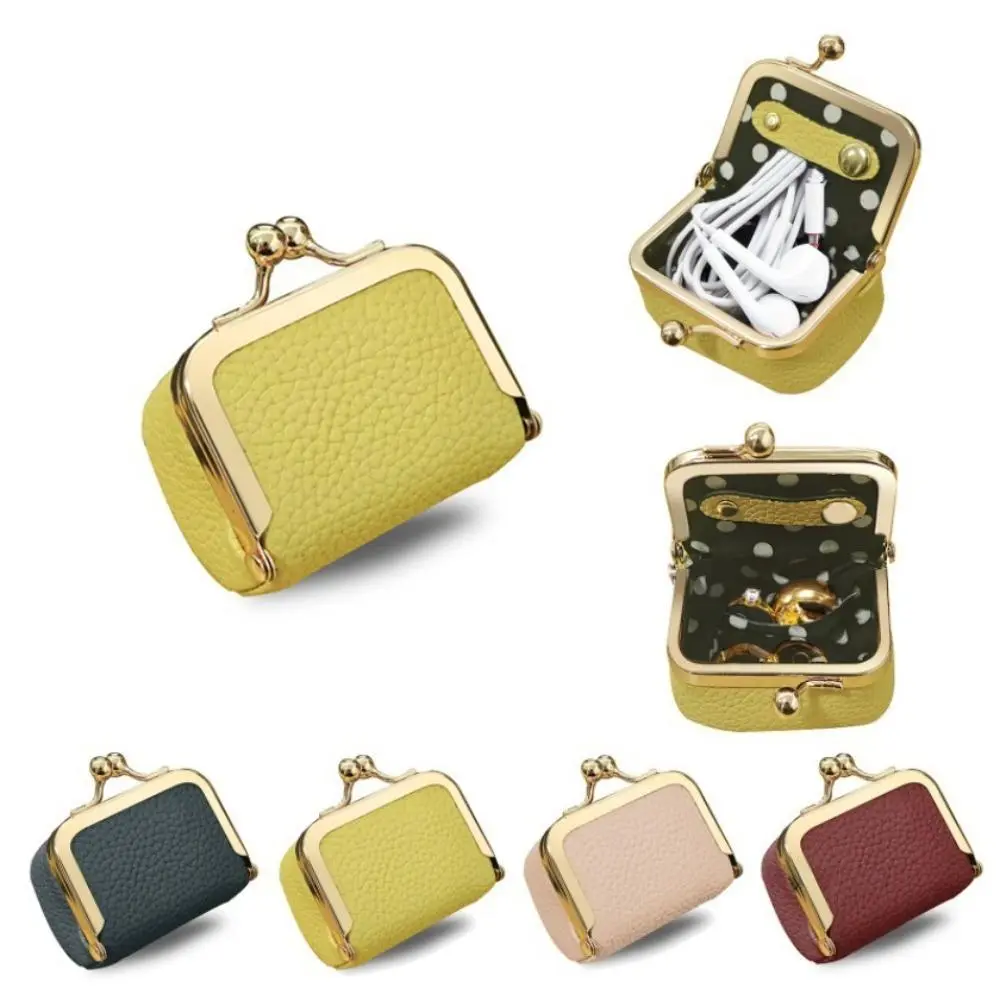 Genuine Leather Mini Kiss Lock Coin Purse, 6.5*4.5cm Compact Earbud & Jewelry Storage Pouch, Portable Trinket Organizer for Earrings Rings, Everyday Carry Purse Accessory