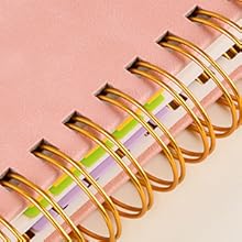 Hardcover Spiral Notebook Journal with Removable Dividers Tabs, 300 Pages Leather 5 Subject Notebook College Ruled, 8"x10" Large B5 Notebooks for Work School Note taking, Lined Journal for Women, Pink