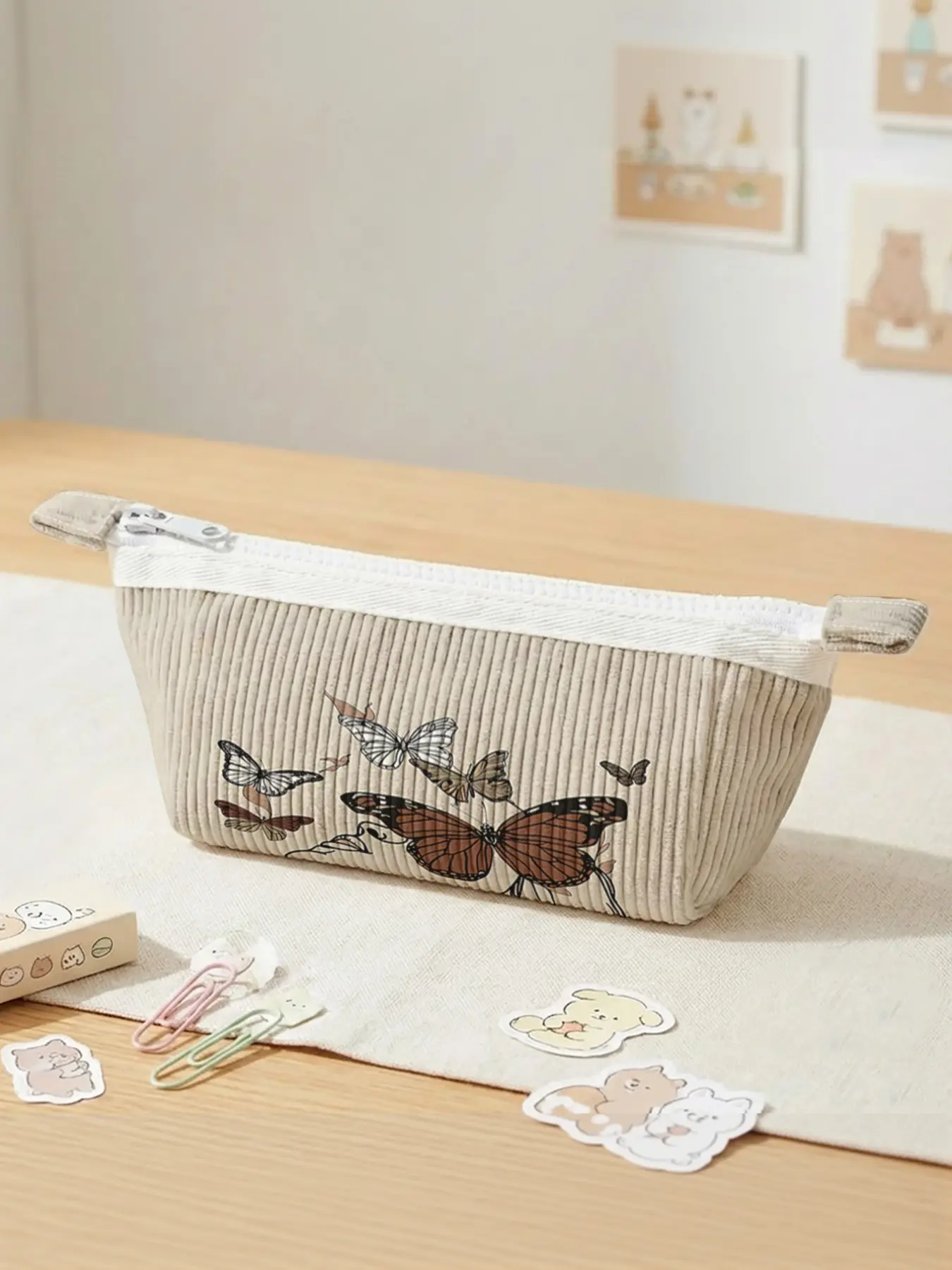 Butterfly Girl Pattern Pencil Case, 2D Print Velvet Pen Bag, Large Capacity Stationery Organizer, All Seasons Casual Design