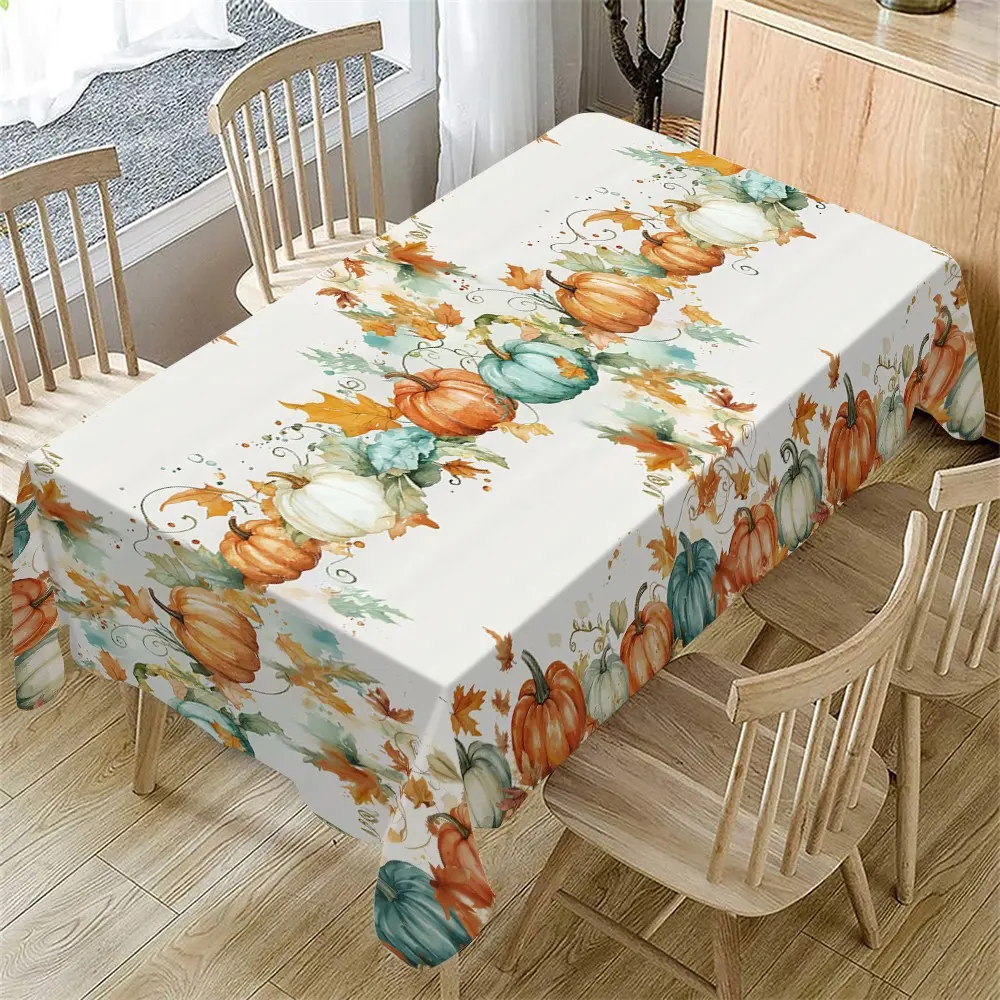 Autumn Rectangular Tablecloth, Thanksgiving Pumpkin Maple Leaf Design, Christmas Dining Decor, Perfect for Fall Parties and Dinners, Ideal Gift