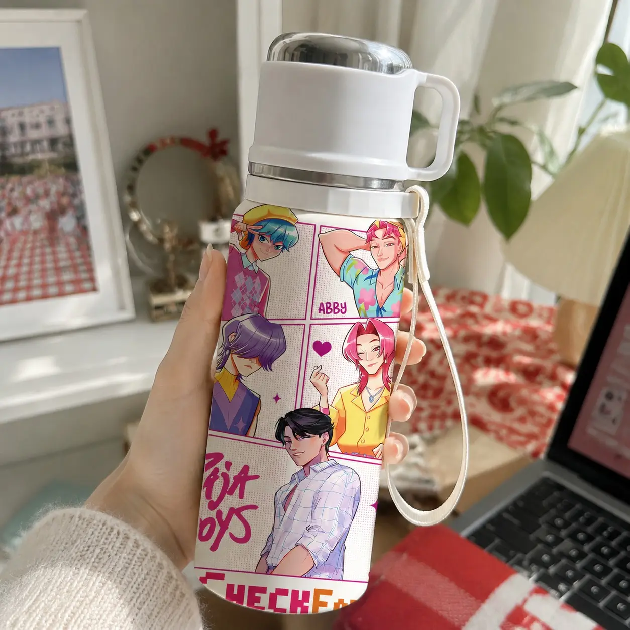 1 PC 20oz KPOP Anime Character Print Insulated Water Bottle with Handle, Leakproof Travel Mug for Cold & Hot Drinks, Portable Coffee Cup for School, Office, Gym, Daily Use, Trendy Gift for Teens & Anime Lovers
