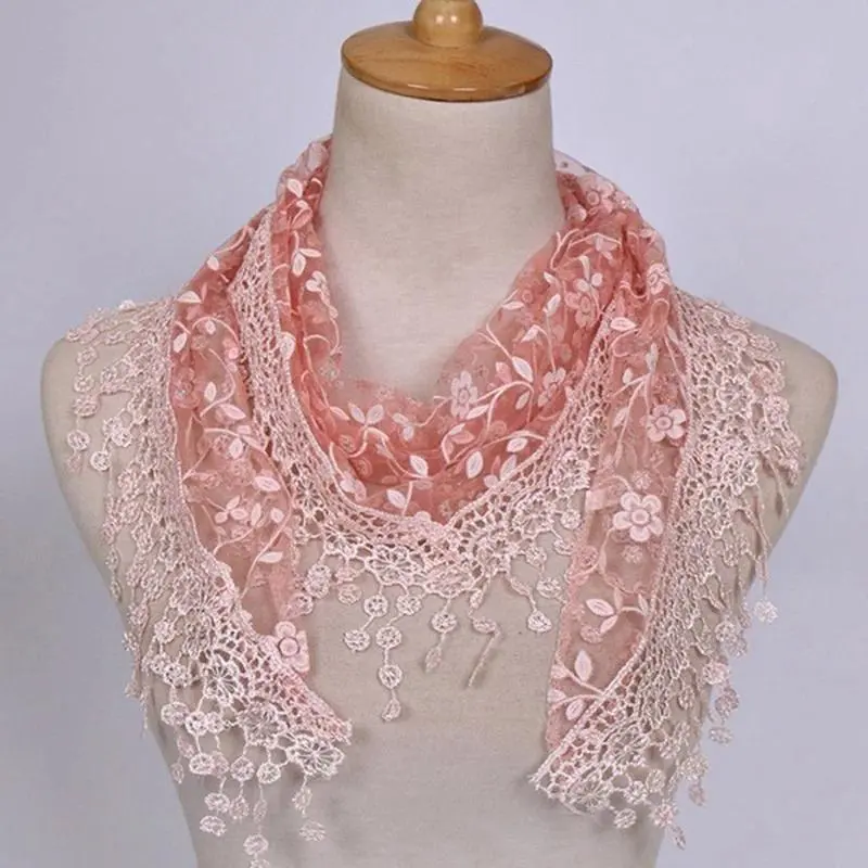2026 New Floral Lace Triangle Scarf Tassel Shawl Female Classic Casual Transparent Breathable Scarves Sunscreen