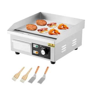 14" Commercial Electric Griddle, 1600W Flat Top Grill with Shovels & Brushes Set, Non-Stick Countertop Teppanyaki Griddle with Adjustable Temperature Control