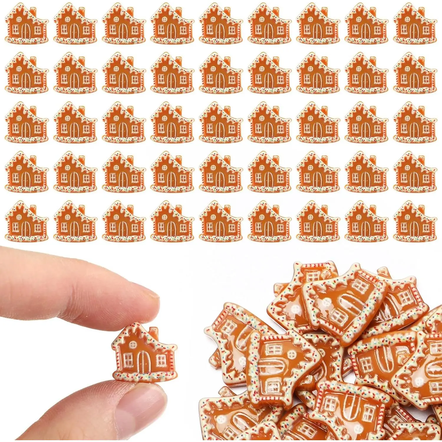 60 count Christmas Miniatures for Crafts Gingerbread House Decorations Christmas Miniature Figurines Mini  Gingerbread House for DIY Crafts Flatback Embellishment (Chic)