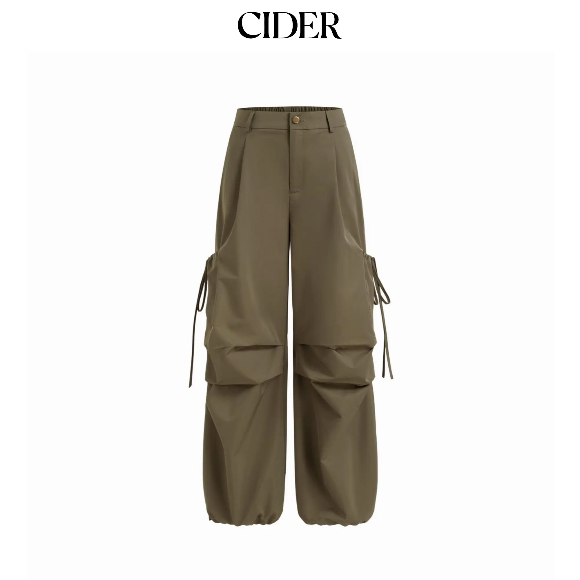 Cider Low Rise Elastic Waist Pocket Wide Leg Cargo Pants