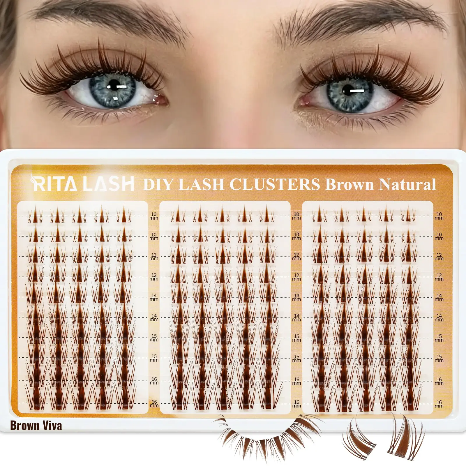 Brown Viva | RITALASH 150pcs Brown Lash Clusters Manga Cluster Eyelash Extensions 10-16MIX Spiky Cluster Lashes Fairy Individual Lashes Anime C Curly Eyelashes DIY at Home Easy to Apply Viva Lash Spikes