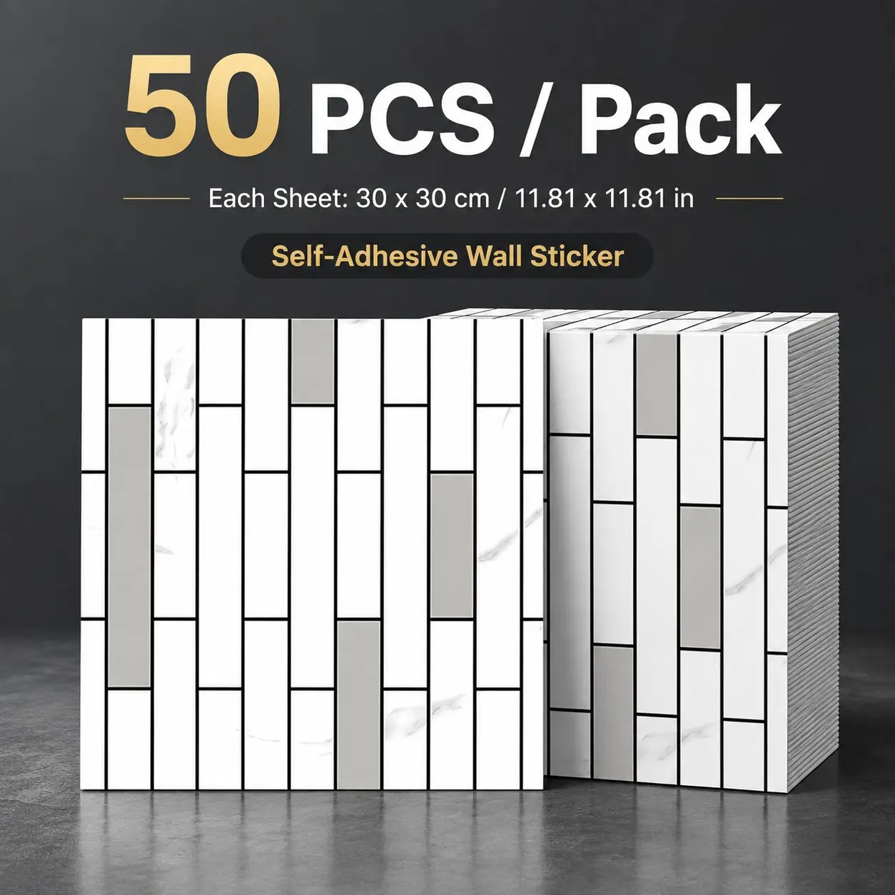 50pcs Marble Effect Wall Stickers, Geometric Pattern Modern Thick Tile Wallpaper, Home Decor for Kitchen, Living Room, Office