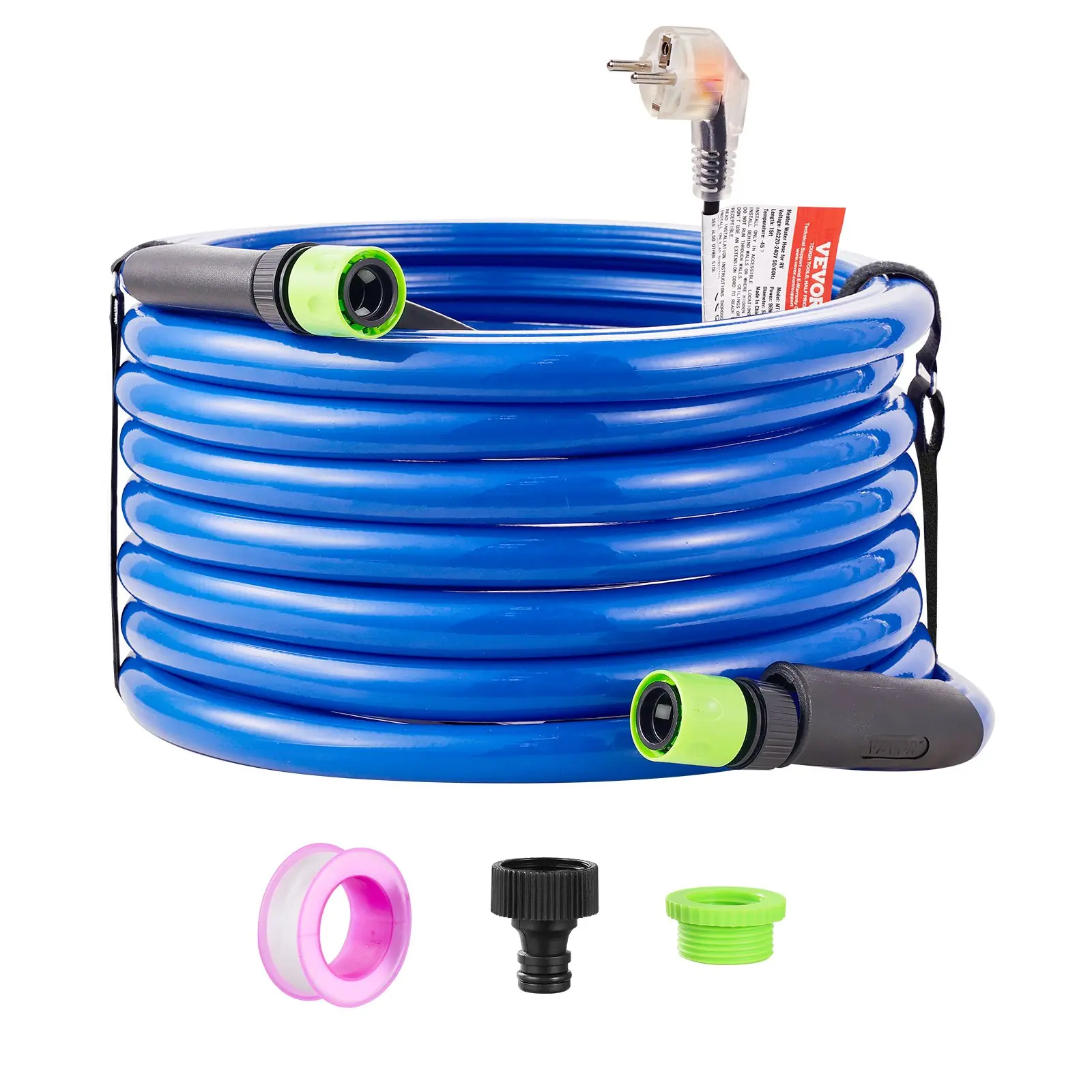 VEVOR 30ft Heated Water Hose for RV, Heated Drinking Water Hose Antifreeze to -45°F, Automatic Self-regulating, 5/8" I.D.with 3/4" GHT Adapter, Lead and BPA Free