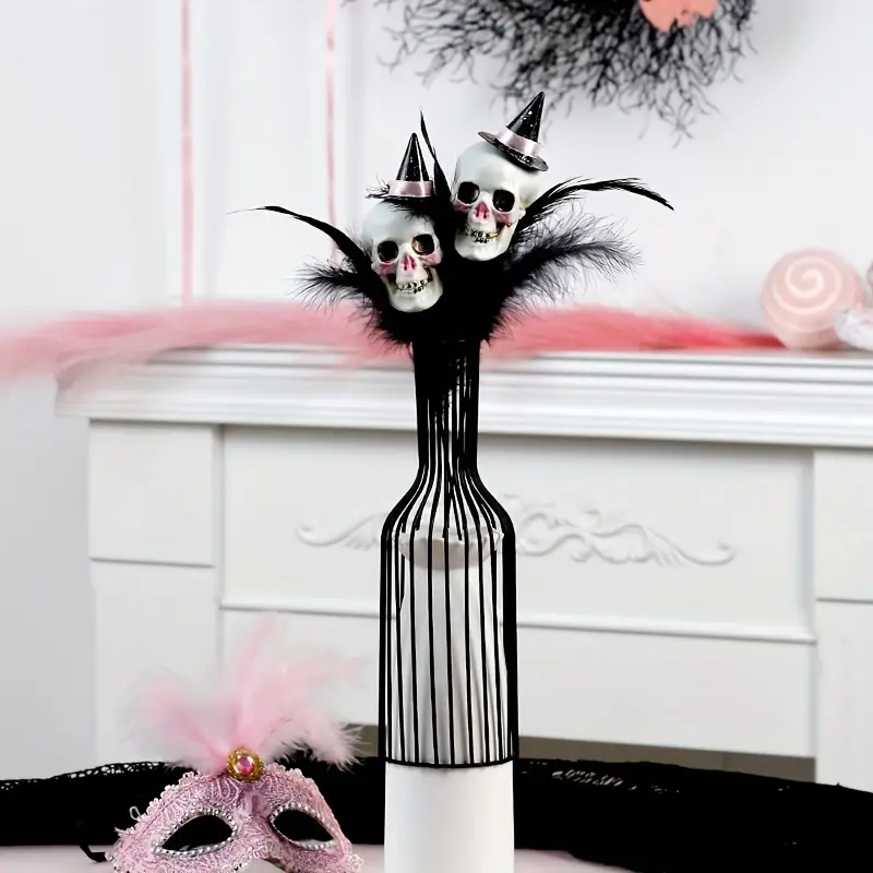 Halloween Artificial Branch Decoration Set, Includes 2 Skull Heads And Pumpkin Stems, Perfect For Halloween Party Floral Arrangements And Centerpieces